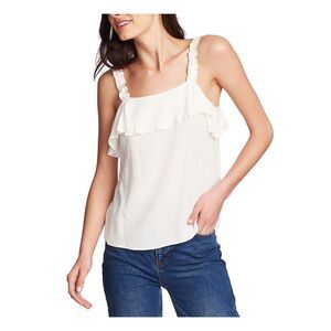 1. STATE Womens White Ruffled Sleeveless Square Neck Top Size: L